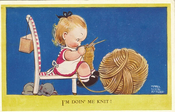 WW2 era - Comic Postcard - I'm doin me knit