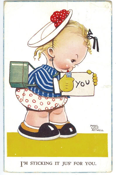 WW2 era - Comic Postcard - I'm sticking it jus for you