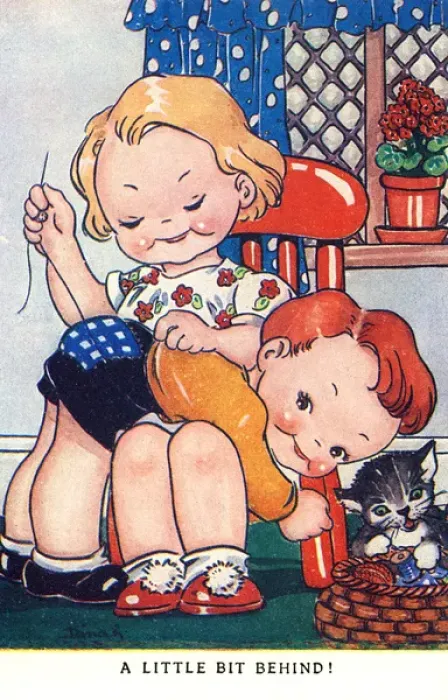Framed Print : WW2 era - Comic Postcard - A little bit behind Framed Print : WW2 era - Comic Postcard - A little bit behind
