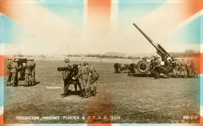 Framed Print : WW2-era patriotic British postcard - Predictor, Height finder and 3. 7 Ack Ack (A. A Framed Print : WW2-era patriotic British postcard - Predictor, Height finder and 3. 7 Ack Ack (A. A