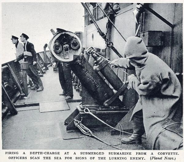 WW2 - Firing a depth charge at a u-boat from a corvette