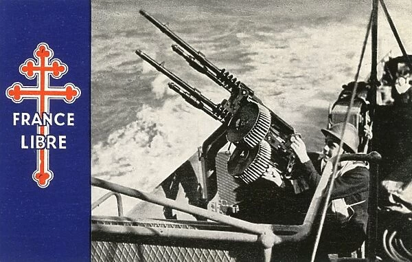 WW2 - Free French Navy gunner - Anti-Aircraft gun position
