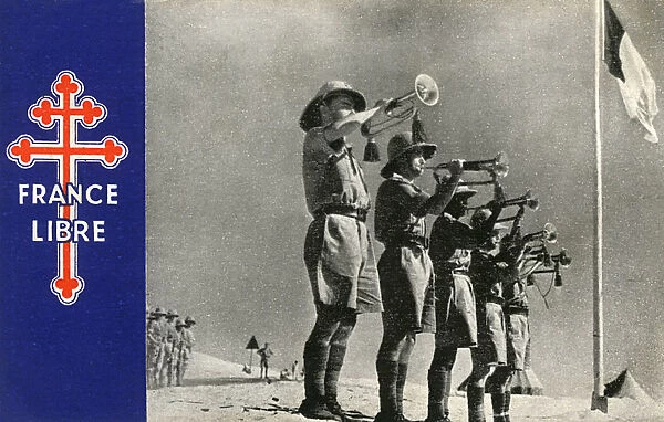 WW2 - Free French Troops in Africa salute the flag