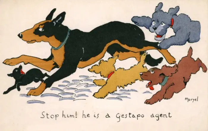 Framed Print : WW2 - German Dog hassled by French pooches Framed Print : WW2 - German Dog hassled by French pooches