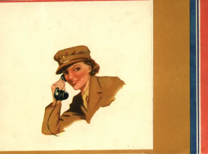 Framed Print : WW2 greetings card, ATS woman on phone Framed Print : WW2 greetings card, ATS woman on phone
