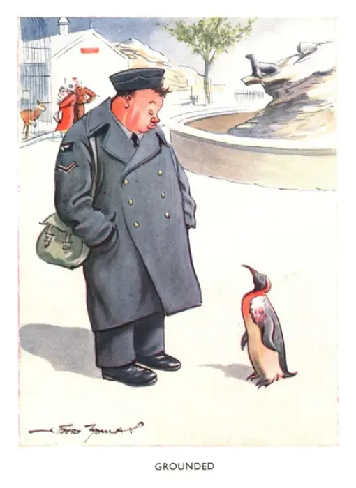 Framed Print : WW2 greetings card, RAF man at zoo Framed Print : WW2 greetings card, RAF man at zoo