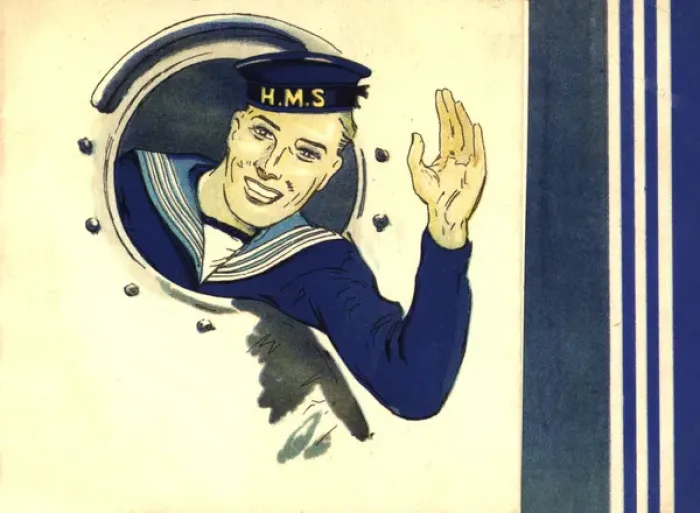 Framed Print : WW2 greetings card, sailor waving Framed Print : WW2 greetings card, sailor waving