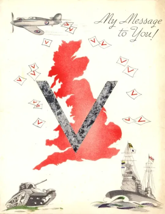 Framed Print : WW2 greetings card, V for Victory Framed Print : WW2 greetings card, V for Victory