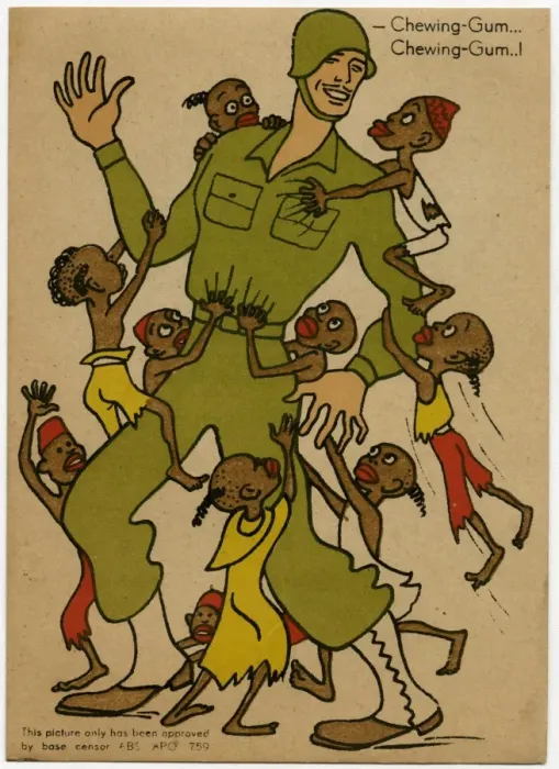 Framed Print : WW2 Humour - An American G. I. is mobbed by African Children Framed Print : WW2 Humour - An American G. I. is mobbed by African Children