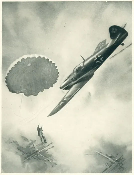 Framed Print : WW2 - Messerschmitt Attacking A Parachutist Framed Print : WW2 - Messerschmitt Attacking A Parachutist