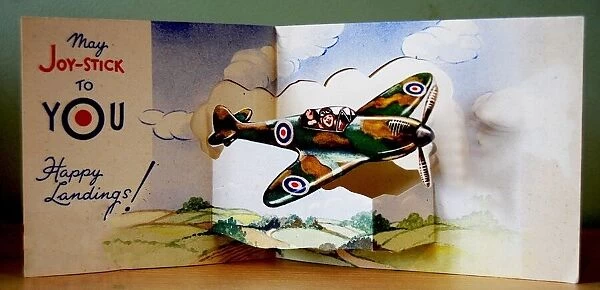 WW2 pop-up Christmas card (inside), May Joy-stick to you, Happy Landings