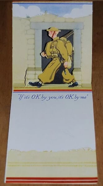 WW2 pop-up greetings card (inside), soldier in khaki -- If its OK by you
