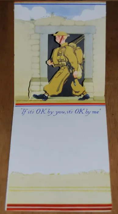 Framed Print : WW2 pop-up greetings card (inside), soldier in khaki -- If its OK by you Framed Print : WW2 pop-up greetings card (inside), soldier in khaki -- If its OK by you