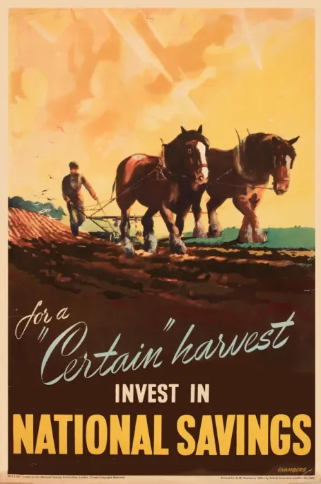 Framed Print : WW2 poster, For a Certain Harvest invest in National Savings. Date: circa 1945 Framed Print : WW2 poster, For a Certain Harvest invest in National Savings. Date: circa 1945