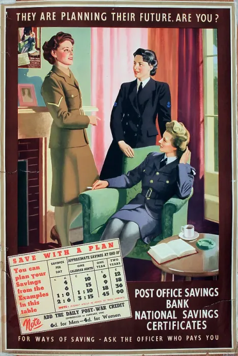 Framed Print : WW2 poster, They are planning their future. Are you? Save with a plan. Post Office Savings Bank, National Savings Certificates. For ways of saving - ask the officer who pays you. Date: circa 1942 Framed Print : WW2 poster, They are planning their future. Are you? Save with a plan. Post Office Savings Bank, National Savings Certificates. For ways of saving - ask the officer who pays you. Date: circa 1942