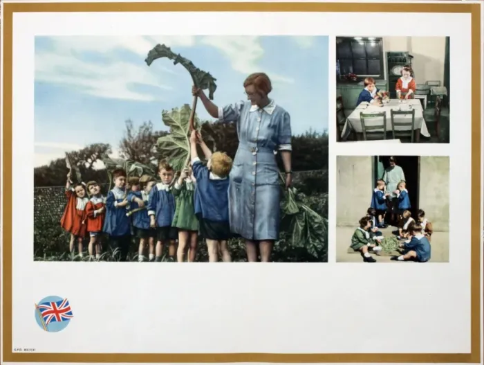 Framed Print : WW2 poster, teacher and pupils on allotment Framed Print : WW2 poster, teacher and pupils on allotment