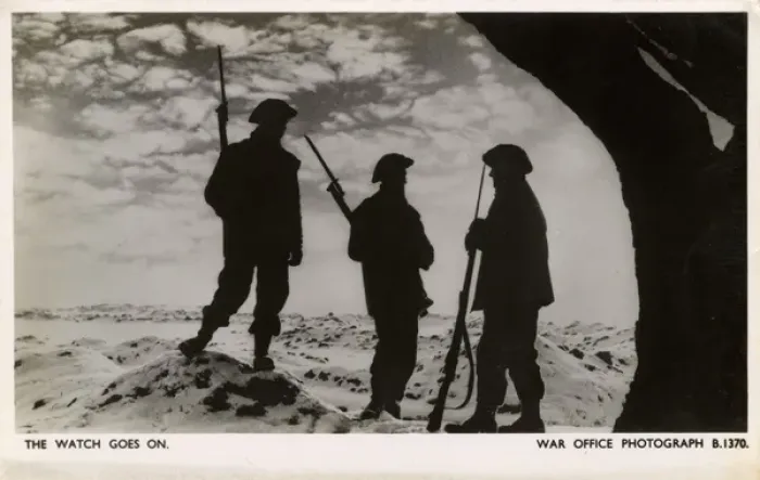 Framed Print : WW2 - Sunset on Western front - British soldiers on guard Framed Print : WW2 - Sunset on Western front - British soldiers on guard