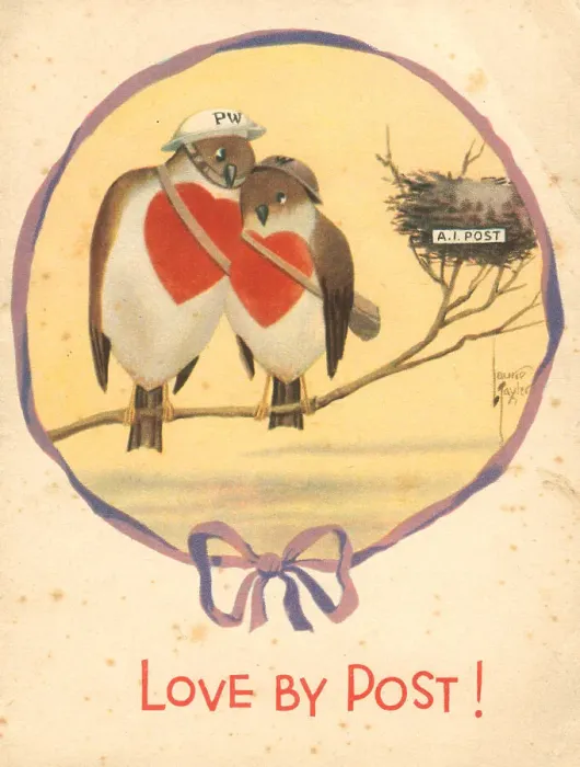 Framed Print : WW2 Valentines Card, Warden Love Birds Framed Print : WW2 Valentines Card, Warden Love Birds
