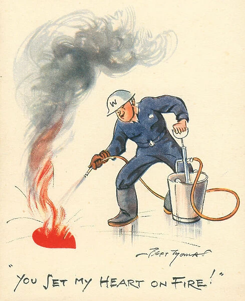 WW2 Valentines Card, Wartime Fireman