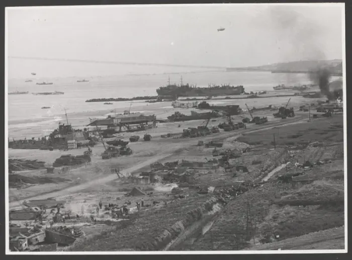 Framed Print : WW2 - view of beach-head Framed Print : WW2 - view of beach-head