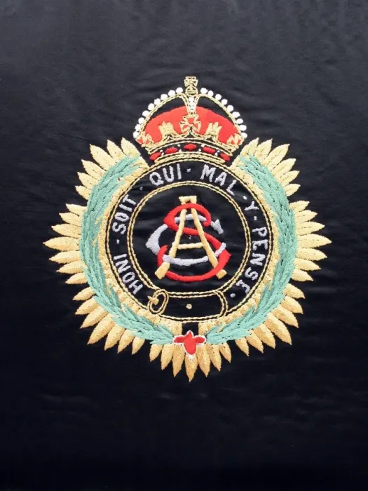 Framed Print : WWI badge of the Army Service Corps, finely woven in silk