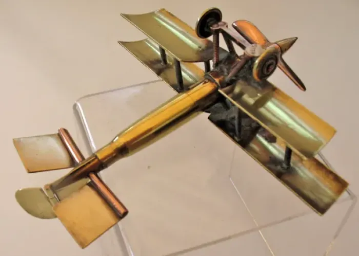 Framed Print : WWI biplane bullet fuselage with copper propeller