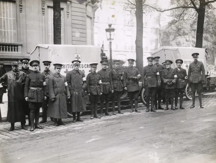 Framed Print : WWI: British Red Cross ambulance drivers, Paris, France Framed Print : WWI: British Red Cross ambulance drivers, Paris, France