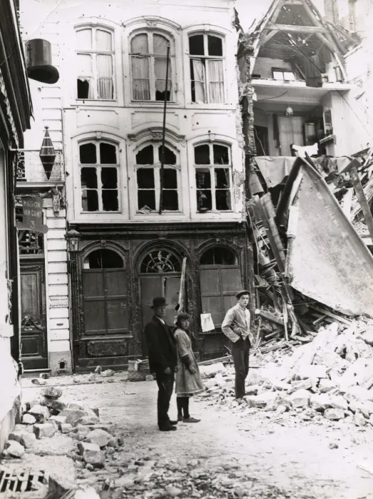 Framed Print : WWI: Damaged houses in Mechelen, Malines, Belgium Framed Print : WWI: Damaged houses in Mechelen, Malines, Belgium