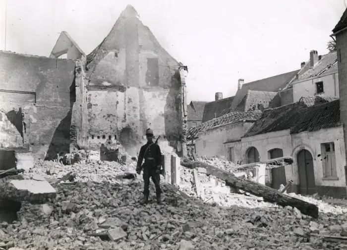 Framed Print : WWI: damaged houses in Mechelen, Malines, Belgium Framed Print : WWI: damaged houses in Mechelen, Malines, Belgium