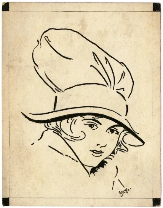 Framed Print : WWI era girl in a hat - postcard drawn by George Ranstead Framed Print : WWI era girl in a hat - postcard drawn by George Ranstead