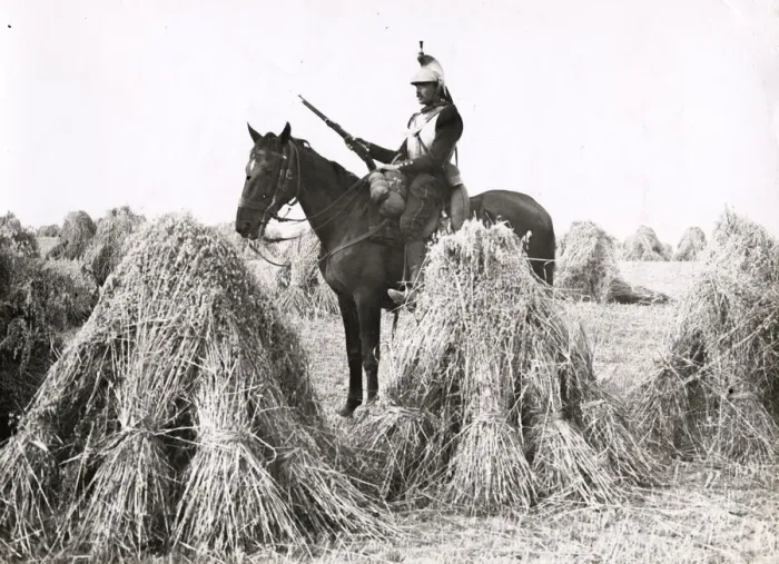 Framed Print : WWI: French cavalry lookout among crops, Belgium Framed Print : WWI: French cavalry lookout among crops, Belgium