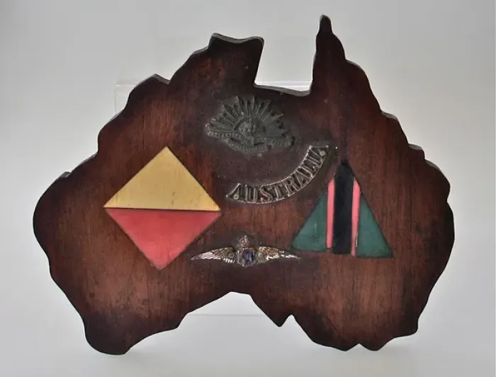 Framed Print : WWI mahogany plaque in the shape of Australia Framed Print : WWI mahogany plaque in the shape of Australia
