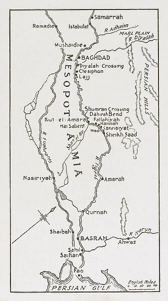 WWI - Map of the Mesopotamian Campaign of the MEF