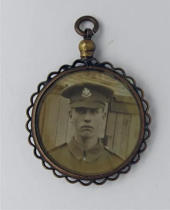 Framed Print : WWI mourning fob with two photographs Framed Print : WWI mourning fob with two photographs