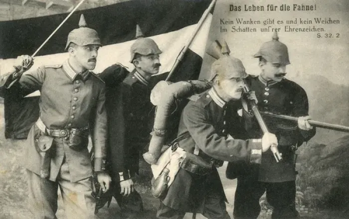 Framed Print : WWI - Patriotic German soldiers bearing their Flag Framed Print : WWI - Patriotic German soldiers bearing their Flag