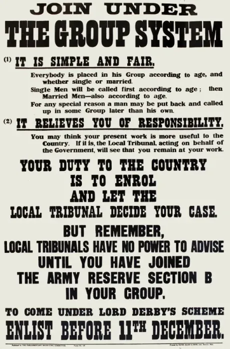 Framed Print : WWI Poster, Join Under the Group System Framed Print : WWI Poster, Join Under the Group System