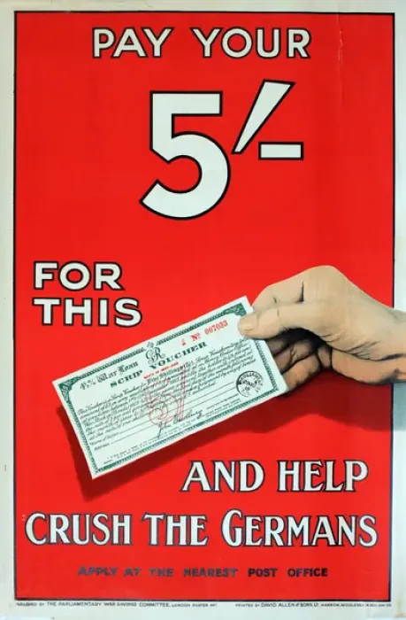 Framed Print : WWI Poster, Pay Your 5 - and Help Crush the Germans Framed Print : WWI Poster, Pay Your 5 - and Help Crush the Germans