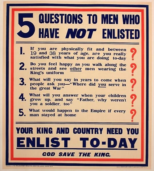WWI Poster, questions to men who have not enlisted