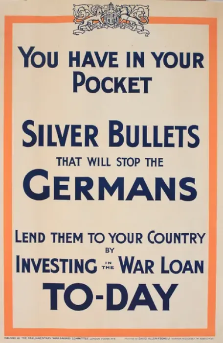 Framed Print : WWI Poster, Silver Bullets that will stop the Germans Framed Print : WWI Poster, Silver Bullets that will stop the Germans
