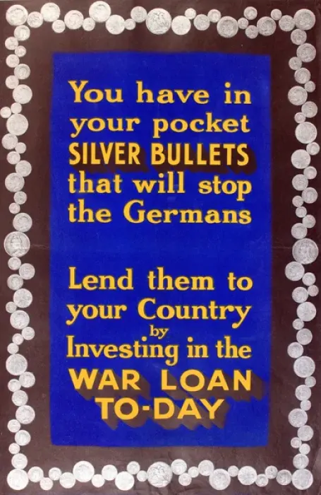 Framed Print : WWI Poster, Silver Bullets that will stop the Germans Framed Print : WWI Poster, Silver Bullets that will stop the Germans