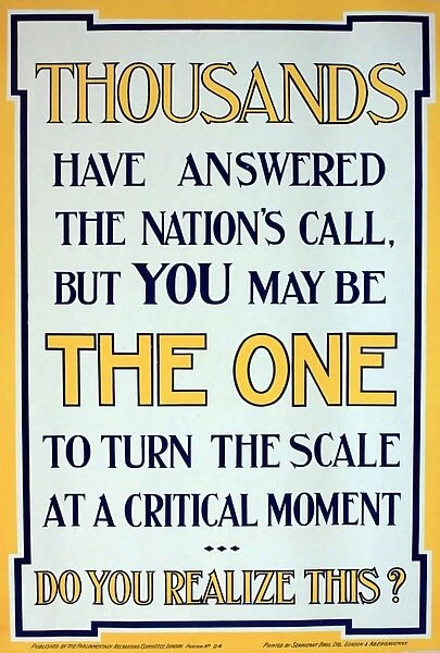 WWI Poster, Thousands have answered the nations call