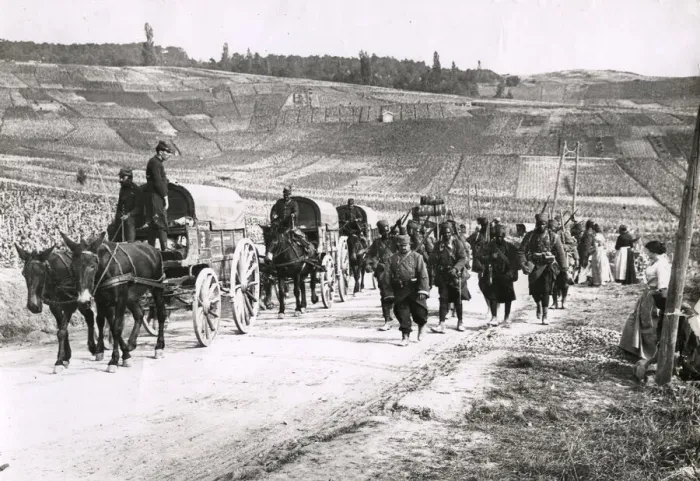 Framed Print : WWI: troops from Senegal, marching near Rheims