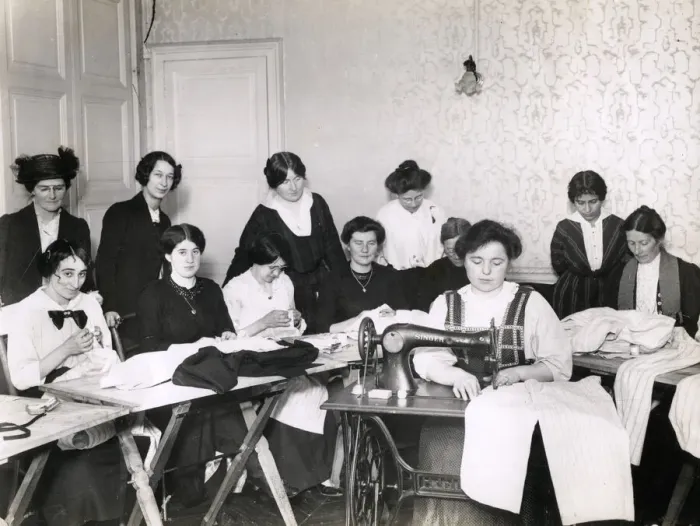 Framed Print : WWI: women making garments for soldiers, France Framed Print : WWI: women making garments for soldiers, France