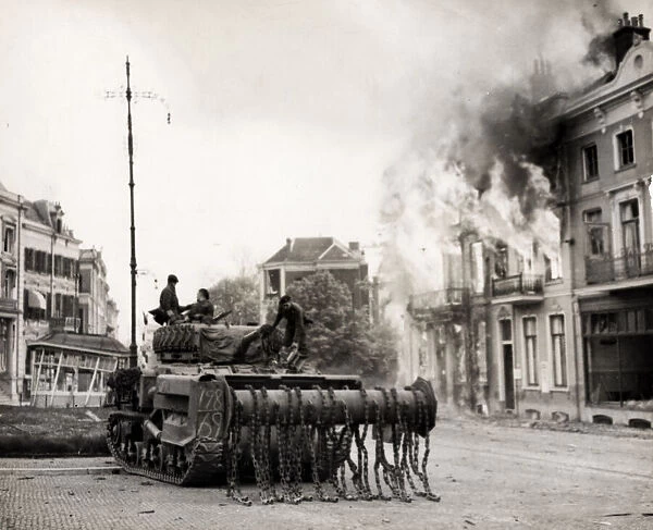 WWII - Allied tank with anti mine chains Arnhem Netherlands