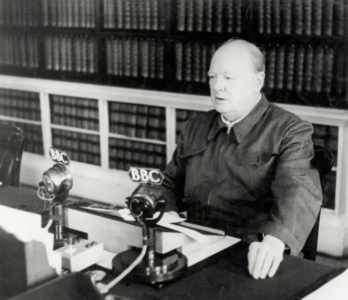 Framed Print : WWII British Prime Minster Winston Churchill, radio broadcast Framed Print : WWII British Prime Minster Winston Churchill, radio broadcast