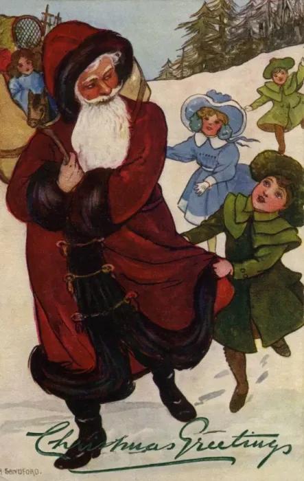 Framed Print : Xmas. Children follow Santa Framed Print : Xmas. Children follow Santa