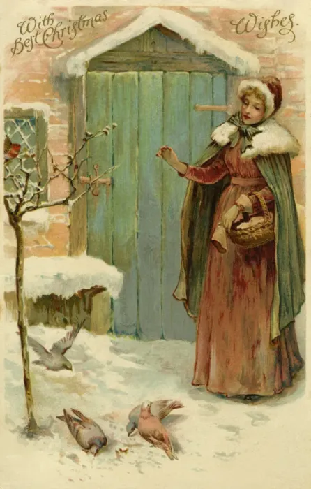 Framed Print : Xmas. Feeding pigeons Framed Print : Xmas. Feeding pigeons