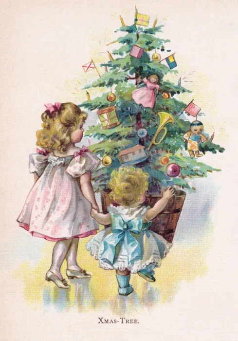 Framed Print : Xmas Tree. Delighted young children dancing round the Xmas tree Framed Print : Xmas Tree. Delighted young children dancing round the Xmas tree