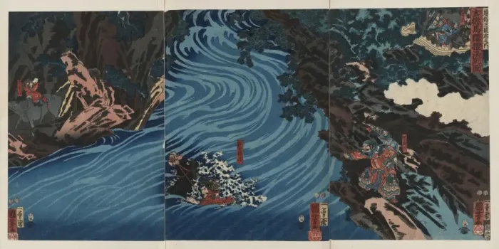 Framed Print : Xuande rides a horse across Caoqi River Framed Print : Xuande rides a horse across Caoqi River
