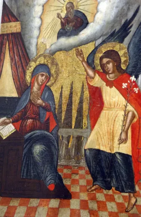 Framed Print : XVIth century icon depicting the Annunciation. Italo-Cretan